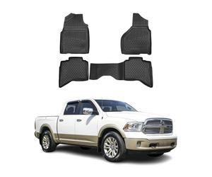 Tapis de voiture en caoutchouc compatible avec Dodge Ram 1500 2500 3500 Quad Cab 2012-2018 - Tapis 3D étanche antidérapant en caoutchouc antidérapant Noir
