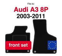 Tapis de voiture en velours avant pour Audi A3 8P hayon Sportback convertible (2003-2011) -Noir (2 pièces)