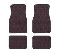 Tapis De Voiture Tapis De Sol Voiture Universels en Cuir PU Imperméables Lot 4 pour l'avant Et L'arrière(Black Red)