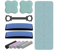 Tapis de Yoga Antidérapant et Epais，Tapis de Gymnastique avec Repères d’Alignement du Corps，TPE Tapis de Sport,Tapis d'Exercice pour Pilates Fitness Méditation Entraînement，Yoga Mat，183 x 68cm，Bleu