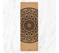 Myga Tapis de yoga Mandala en liège extra large Marron 200x70 cm