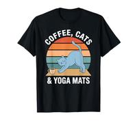 Tapis de Yoga et Chats café rétro méditation étirement T-Shirt