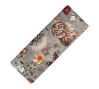 Tapis de yoga imprimé chat gris fleur en vrac épais 1 mm pour femme antidérapant, avec sac de transport de tapis de yoga tapete para ejercicio 180,3 x 66 cm