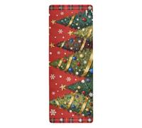 Tapis de yoga imprimé Merry Christmas Tree - Motif à carreaux rouges - 1 mm - Pour salle de sport - Antidérapant - Avec sacs - 180,3 x 66 cm