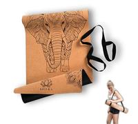 Tapis de yoga Kicura en liège & caoutchouc naturel avec motif d'éléphant - tapis premium antidérapant, épaisseur 4mm, avec sangle - durable, en 3 tailles (M, L, XL)