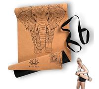 Tapis de yoga Kicura en liège & caoutchouc naturel avec motif d'éléphant - tapis premium antidérapant, épaisseur 4mm, avec sangle - durable, en 3 tailles (M, L, XL)