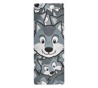 Tapis de yoga mignon gris motif loup de dessin animé non toxique pour la salle de sport à domicile, antidérapant, tapis de yoga chaud et sac tapete para ejercicio 180,3 x 66 cm