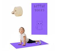 Tapis de yoga pour enfants, filles, garçons, enfants, petits champions de yogis avec sangle de transport, léger, pliable, antidérapant, imprimé pliable épais et antidérapant (violet) (0,6 m x 1,2 m)