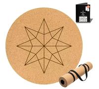 Tapis de Yoga Rond en Liège Naturel - 68cm, 5mm Épaisseur - Antidérapant, Écologique, Absorbant et Respirant - Gravure 3D Précise - Idéal pour Yoga, Pilates, méditation (Octopus)