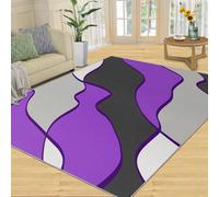 Tapis de Zone à Rayures Vagues abstraites, Modern Geometry Violet Noir-Gris Rayures antidérapantes Tapis lavables, faciles à Nettoyer Appliquées dans Le Salon ou la Chambre (70x120cm)