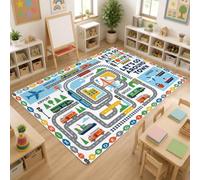 Tapis de zone cartographique, station d'aéroport éducative, ludique, bleu, tapis d'intérieur rectangulaire qui ne perd pas ses poils pour salle de coration de zone d'apprentissage 1,5 x 2,1