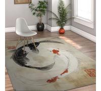 Tapis de Zone Koi Fish pour la Cuisine de Bureau 150x210cm Tapis d’intérieur Asiatique Feng Shui Design Rugs à Poils Bas pour Salon et Chambre décoration