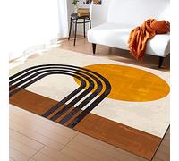 Tapis De Zone Mid Century Abstract Terracotta Sun Black Arch Rayé Facile À Nettoyer Tapis De Salon Anti-Saleté,Antidérapant Paillasson pour Déco Intérieur Extérieur 120X160Cm