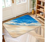 Tapis de zone océanique, motif vagues de sable décontracté, bleu d'été, antidérapant, tapis rectangulaire qui ne perd pas ses poils, pour entrée, salle de bain, buanderie, 0,6 x 0,9 m