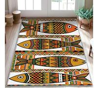 Tapis de zone poisson ethnique bohème géométrique été orange avec envers antidérapant et bord relié Tapis de porte rectangulaire pour salle de bain, entrée, chevet, décoration de porte 0,9 x 1,5 m