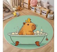 Tapis de Zone Ronde Baignoire Capybara Mignon Vert pour Salon, Chambre à Coucher - Dessin d'animal De Dessin Animé Lavable Sol Doux et Confortable Tapis,(Taille : Diamètre 80cm)