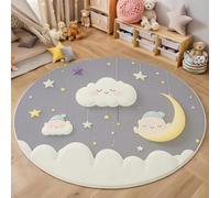 Tapis de Zone Ronde Conception Nuages Et D'Étoiles Gris pour Salon, Chambre à Coucher - Illustration Style Dessin Animé Lavable Sol Doux et Confortable Tapis,(Taille : Diamètre 160cm)