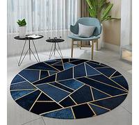 Tapis de Zone Ronde Géométrique Noir et Bleu pour Salon, Chambre à Coucher, Chevet - Lavable - Diamètre 80cm à 200cm (Taille : Diamètre 180cm)
