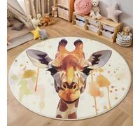 Tapis de Zone Ronde Girafe Mignonne Couleur Orange pour Salon, Chambre à Coucher - Imprimé Animal De Dessin Animé Lavable Sol Doux et Confortable Tapis,(Taille : Diamètre 80cm)