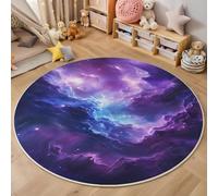Tapis de Zone Ronde Motif De Nébuleuse Bleue Violet pour Salon, Chambre à Coucher - Scène De Galaxie Spatiale Lavable Sol Doux et Confortable Tapis,(Taille : Diamètre 100cm)