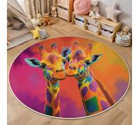 Tapis de Zone Ronde Motif Girafe Mignon Couleur Orange pour Salon, Chambre à Coucher - Thème Animal De Dessin Animé Lavable Sol Doux et Confortable Tapis,(Taille : Diamètre 160cm)