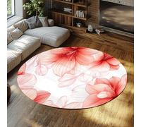 Tapis de Zone Ronds 60cm（Rond） Rugs antidérapant Lavable Motif Fleuri Fleur Vintage Line Moquette intérieure Fine pour Salon Chambre Salle à Manger Tapis Orient Bloom Area