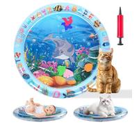 Tapis d'eau Gonflable Épaissi pour Chats,Tapis Eau Chat, Tapis Jeu Chat, Sensoriel Interactif Rafraîchissant avec Motif Dauphin Requin Imperméable Été pour Chat, Chien et Bébé (65 x65 cm)