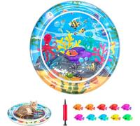 Tapis d'eau gonflable pour chat, chien, bébé, [nouvellement mis à niveau, 2 couches épaisses] Tapis anti-rayures et anti-fuite, avec poisson flottant pour chaton, chat et enfants à la chasse (pieuvre)