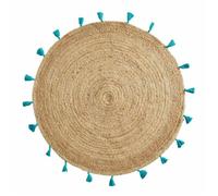 Tapis Déco Rond en Jute ""Shira"" 120cm Turquoise