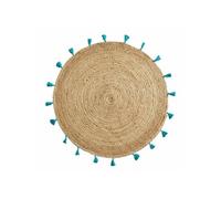 Douceur d'Intérieur – Tapis déco rond en jute Shira 120 cm Turquoise Bleu G
