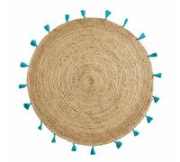 Douceur d'Intérieur – Tapis déco rond en jute Shira 120 cm Turquoise Bleu G
