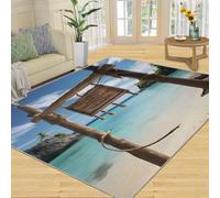 Tapis Decoe de Plage, Ciel Bleu et Nuages Blancs Décors naturels Tapis antidérapants lavables, Minimaliste Ocean Beach appliqué au Salon Chambre (50x80cm)