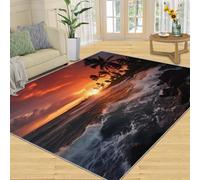 Tapis Decoe de Plage, décors naturels, Tapis antidérapants de l’océan, Magnifique Plage Orange couchant de Soleil à appliquer sur Le Salon, la Chambre, Le Couloir de la Salle à Manger (80x150cm)