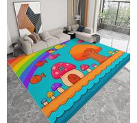 Tapis Décoratif 3D Champignon Conte Fées Grand Arbre Arc Ciel Bleu Orange, Doux et Confortable Poils Courts Lavable et Antidérapant Tapis Pour Chambre Couloir Salle de Jeux et Animaux, 160 x 230 cm