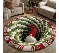 Tapis décoratif 3D de 40,6 cm, motif illusion d'optique de Noël, tapis rond matelassé motif Père Noël, exquis tapis antidérapant avec profondeur pour vacances, salon, chambre à coucher, décoration de