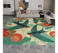 Tapis Décoratif 3D Éléments Naturels Vagues Oiseaux Jaune-Vert, Doux et Confortable Poils Courts Lavable et Antidérapant Tapis Pour Salon Chambre Couloir Salle de Jeux et Animaux, 80 x 150 cm