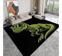 Tapis Décoratif 3D Lunettes Soleil Tyrannosaure Rex Dessin Animé Noir, Doux et Confortable Poils Courts Lavable et Antidérapant Tapis Pour Salon Chambre Couloir Salle de Jeux et Animaux, 80 x 150 cm