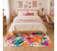 Tapis décoratif à éclaboussures - Art contemporain abstrait coloré - Pêche printanière - Tapis rectangulaire qui ne perd pas ses poils - Pour chambre à coucher, dortoir universitaire - Décoration de