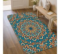 Tapis décoratif à fleurs, bohème, artistique, feuille, mandala, printemps, turquoise, antidérapant, tapis d'intérieur qui ne perd pas ses poils, salle de bain, chevet, entrée, décoration de porte, 0,9