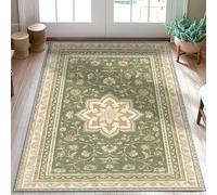 Tapis décoratif à fleurs, traditionnel et élégant, motif feuille d'étoile, vert, antidérapant, tapis rectangulaire qui ne perd pas ses poils, entrée, salle de bain, buanderie, décoration de chevet