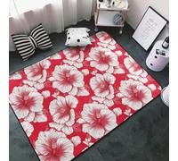 Tapis décoratif à imprimé de fleurs tropicales rouges et blanches pour décoration de salon, tapis d'intérieur doux pour chambre à coucher/salle à manger/salon/chambre 152,4 x 99,1 cm