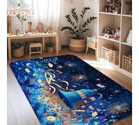 Tapis décoratif à motif cloche, fleurs colorées, feux d'artifice, jour de l'indépendance, bleu, antidérapant, tapis d'intérieur qui ne perd pas ses poils pour salon, chambre à coucher, sous le lit