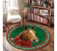Tapis décoratif à poils courts avec écharpe festive, flocons de neige de Noël, vert, tapis décoratif pour la maison, la salle de bain, l'entrée, le chevet, la buanderie, 1,2 x 1,2 m