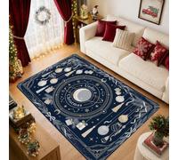 Tapis décoratif avec citation de lune céleste de Noël 1,5 x 2,1 m | Ornements, constellations étoilées, art de la ligne dorée, décoration saisonnière d'entrée, thème solstice d'hiver
