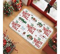 Tapis décoratif avec illustration de carte de Noël du Pôle Nord 0,6 x 0,9 m | Monuments du village du pôle Nord, style carte illustrative, palette de couleurs festives, décoration saisonnière confortable