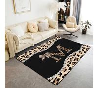 Tapis décoratif avec lettre initiale M, 1,5 x 1,8 m, imprimé léopard, tapis de sol pour salle de jeux, chevet, canapé, chambre à coucher, guépard africain, nœud tendance, ne perd pas ses poils pour