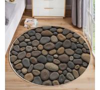 Tapis décoratif de Minimalisme Naturel 3D, Tapis Galets Lisses, Tapis Rond Brun foncé, tapi Rond antidérapant, avec Motif de Profondeur pour Vacances, entrée, Salon, Chambre à