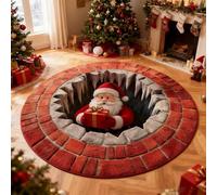Tapis décoratif de Noël 3D, tapis à illusion d'optique de Noël, tapis rond matelassé amusant de Père Noël, tapis rond antidérapant, avec motif de profondeur pour vacances, entrée, salon, chambre à