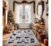 Tapis décoratif de Noël, carte de la forêt, aventure, sapins, 0,9 x 1,5 m | Illustrations d'animaux de la forêt, carte du chemin sinueux, thème de la forêt d'hiver, typographie saisonnière