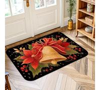 Tapis décoratif de Noël en forme de cloche, ruban poinsettia festif de Noël, rouge, à poils ras en éponge, tapis d'intérieur qui ne perd pas ses poils pour salle de bain, buanderie, cuisine, entrée